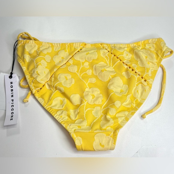 Robin Piccone Sadie Floral Bikini Bottom Side Tie Marigold Yellow New With Tags - Picture 4 of 9